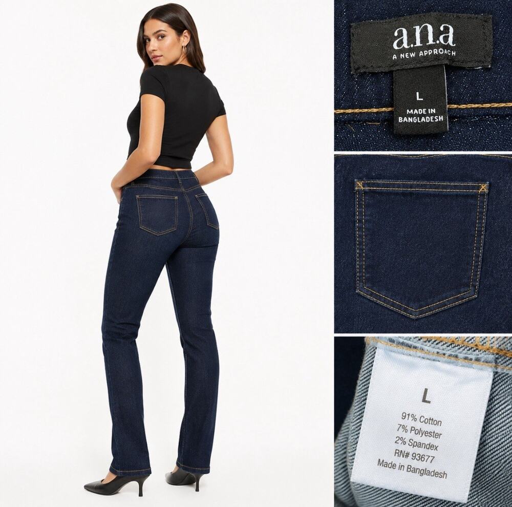 a.n.a Women's Pull On Skinny Jeans Size L Dark Wash Indigo Stretch Denim